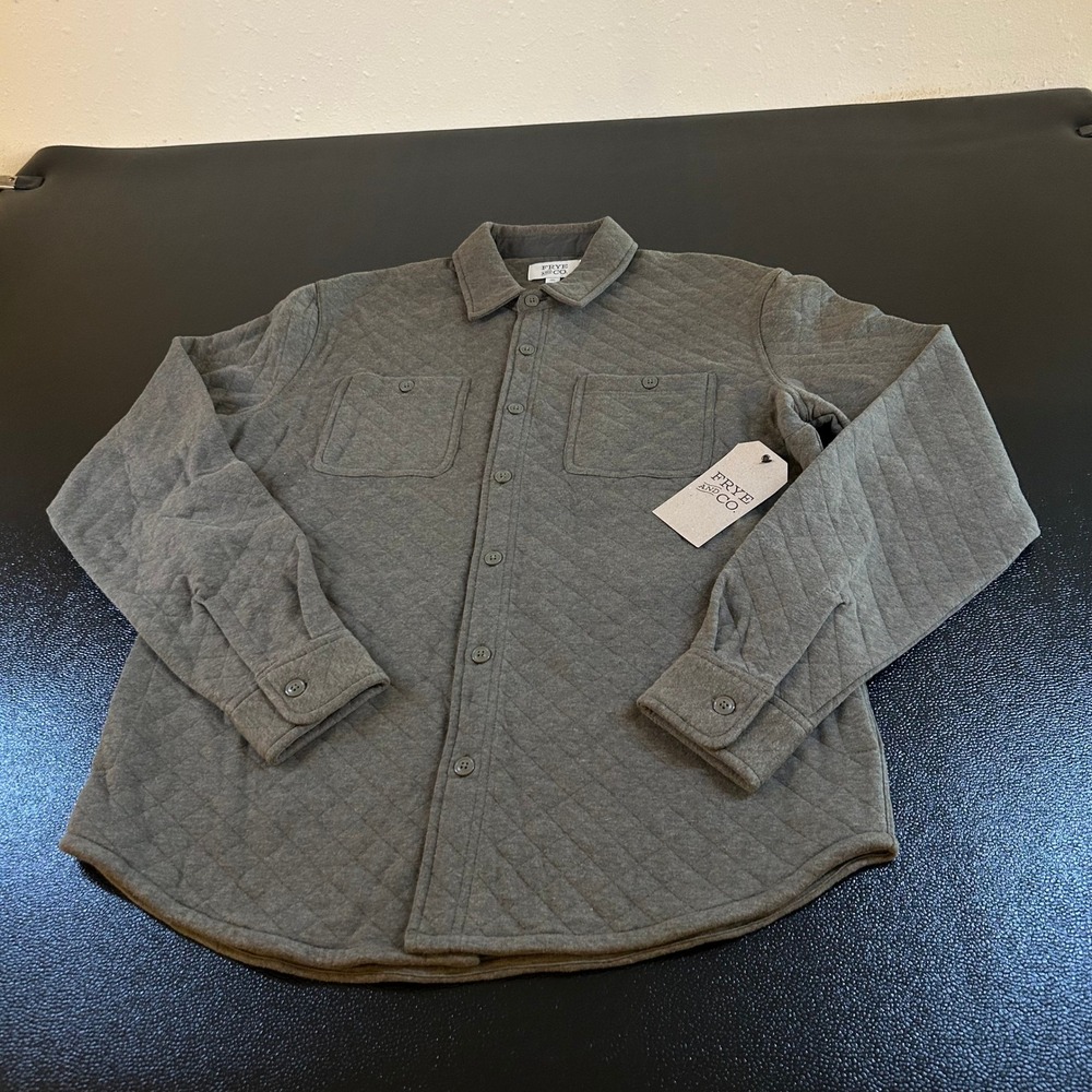 Frye & Co Quilted Shirt Jacket Button Up Pockets Dusky Green Heather Mens Medium